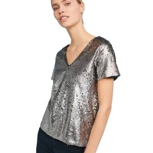 Anthropologie Silver Sequin Top